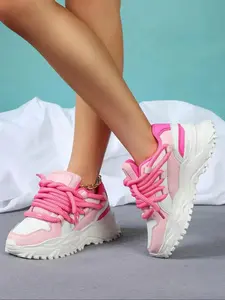 Women's Colorblock Sneakers - Bright-Colored, Low, Multi-Chromatic, Stylized, Urban Casual Trainers - Chunky Round Toe, Breathable, Comfortable for Daily Wear, Bright-Colored Casual Trainers, Fashion, Trendy