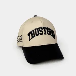Victory On The Cross Unisex 100% Cotton 2-Tone Tan/Black Faith Baseball Cap - 3D Embroidery, Acrylic Accent, Adjustable Size, Daily Wear, Women's Fashion Accessory