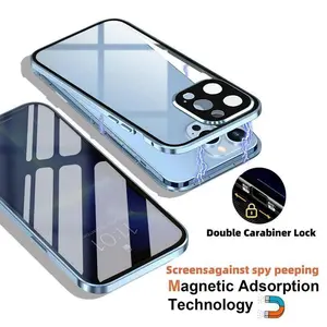 Magnetic 360° Protection Anti Peeping Privacy Case For iPhone 17 16 15 14 13 12 Pro Max Mini Plus Double Sided Glass Phone Cover
