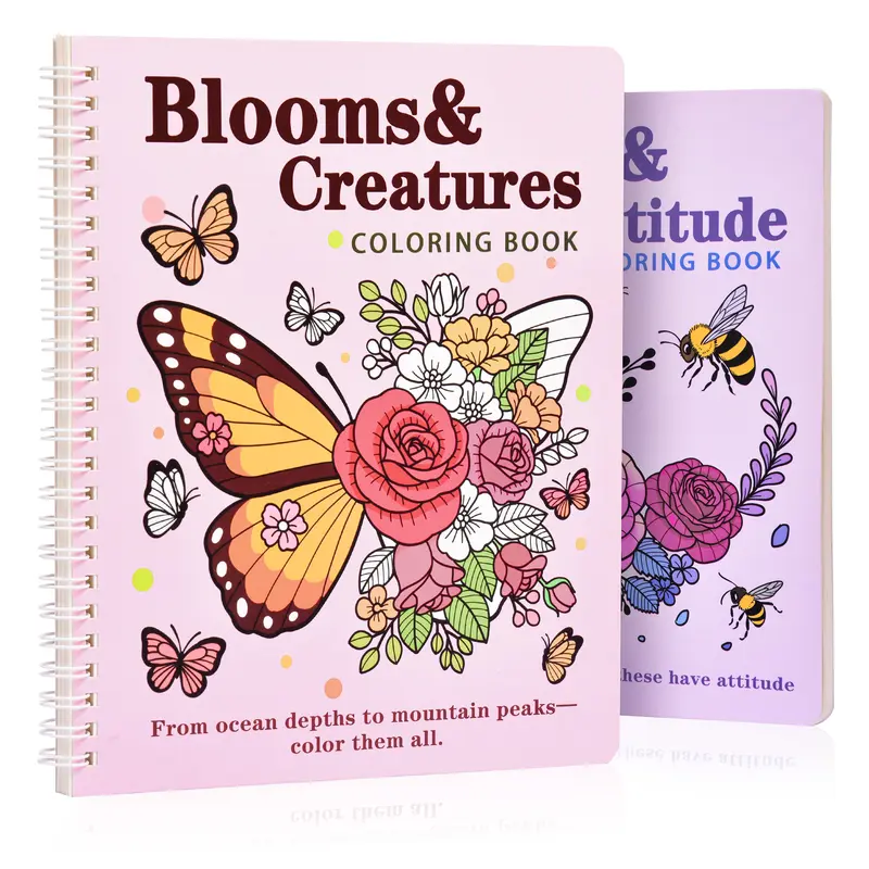 Funny Adult Coloring Book Set, 2-Pack Floral & Animal Designs with Cuss Word Quotes, Humorous Stress Relief Coloring Books for Adults, 8.5 x 7 Inch