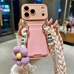 Braided Crossbody Lanyard Phone Case For iPhone 17 16  15 14 13 12 11 Pro Max With Card Holder Silicone Protective Cover