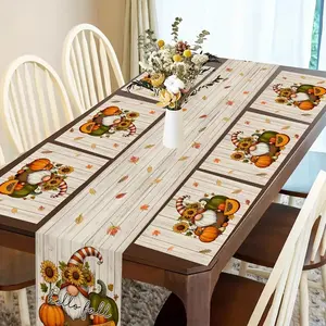 4/5/6/7 piece set of autumn placemats and table runners, autumn ground essence sunflower table decoration cloth, suitable for indoor and outdoor dining, home and party decoration in spring, summer and autumn, restaurant table decoration