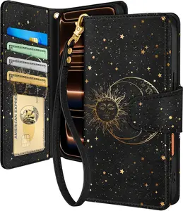 Toycamp for iPhone Wallet Case with Wrist Strap - Leather Flip Folio Phone Case with RFID Blocking 4 Card Holder for Apple for iPhone Funda Cute Aesthetic for Women