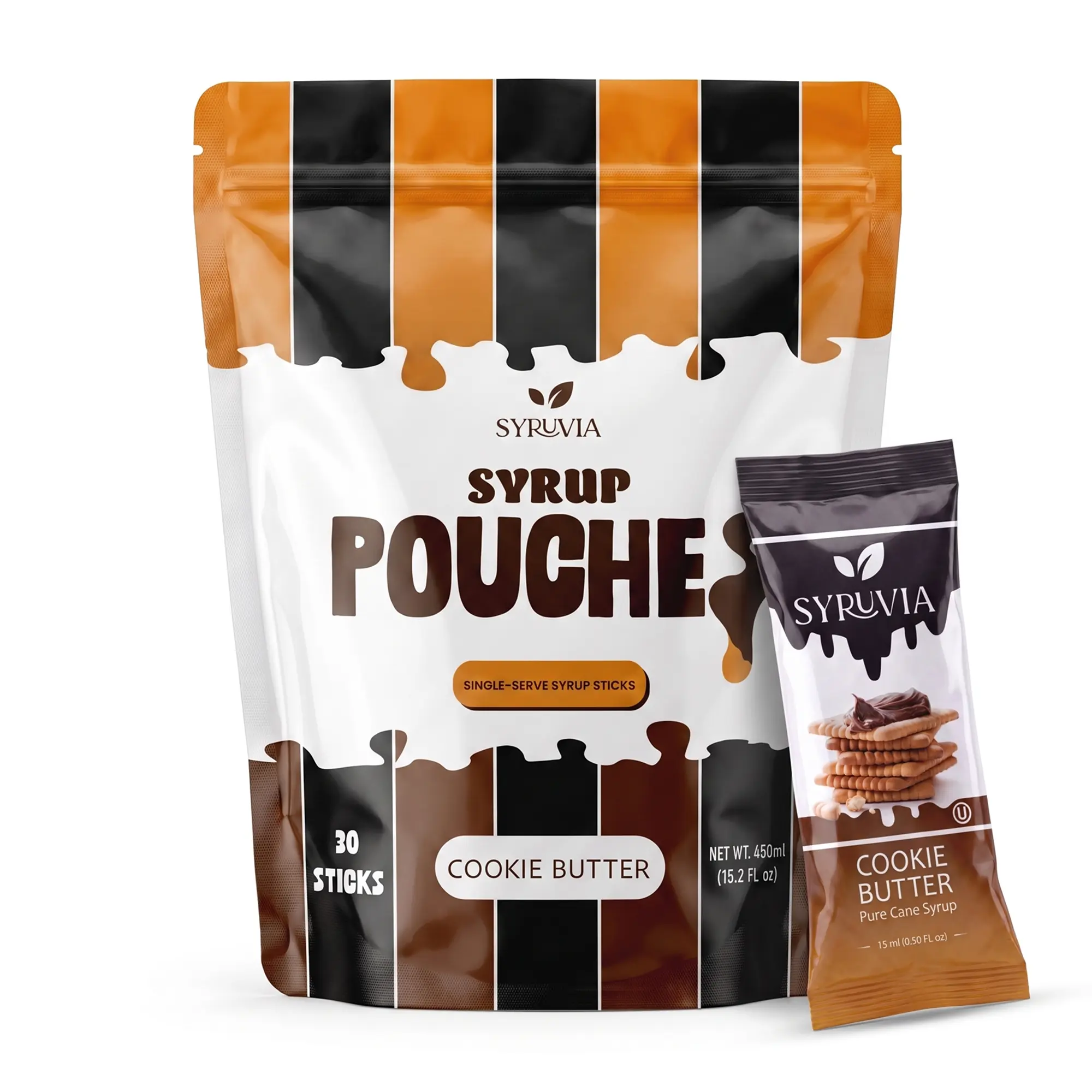 Syruvia Cookie Butter Syrup Pouches, Coffee Syrup Sticks for Coffee, Tea, Lattes & Desserts, 30 Count (15 mL Each)