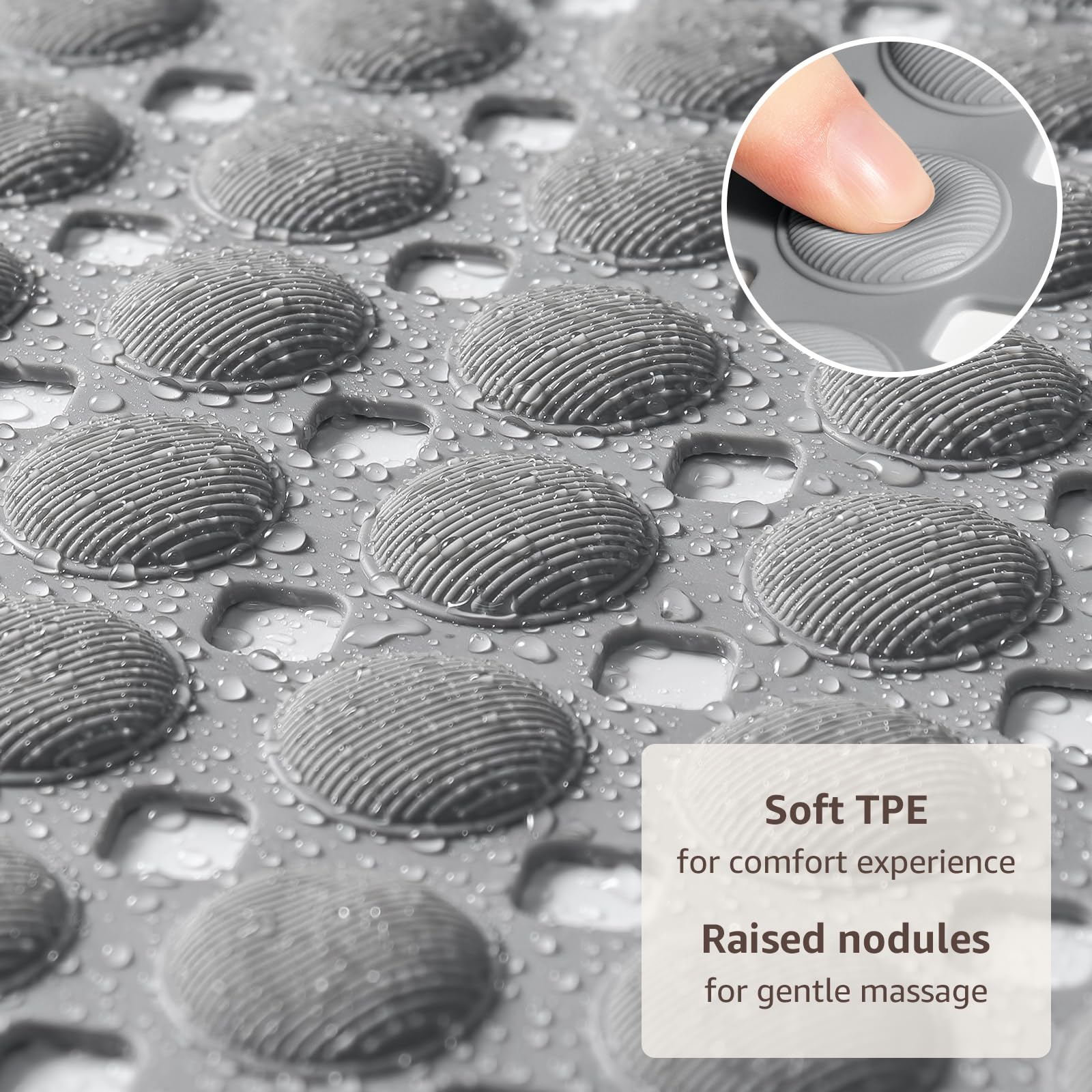 Bath Tub Shower Mat Non Slip, Bathtub Floor Liner Mats for Inside Shower Bathroom, with Massage Zones, Suction Cups and Drain Holes for Feet Scrubbing, Machine Washable, Soft on Feet, 35x16 Inch
