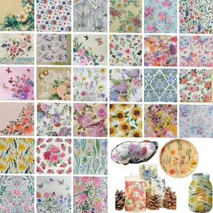 60 Pcs Paper Napkins, 30 Styles Floral Decorative Napkins, DIY Craft Paper Cutouts, Creative Projects, Party Decoration, Festive Atmosphere for Mother's Day/birthday, 33x33 Cm