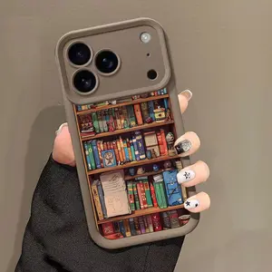 (Case & Nova.) Cartoon Bookshelf Print Phone Case, Aesthetic Library Art Shockproof Protective Cover, Compatible with iPhone 17 Pro Max, 16, 15, 14, 13, 12, 11, XS Max