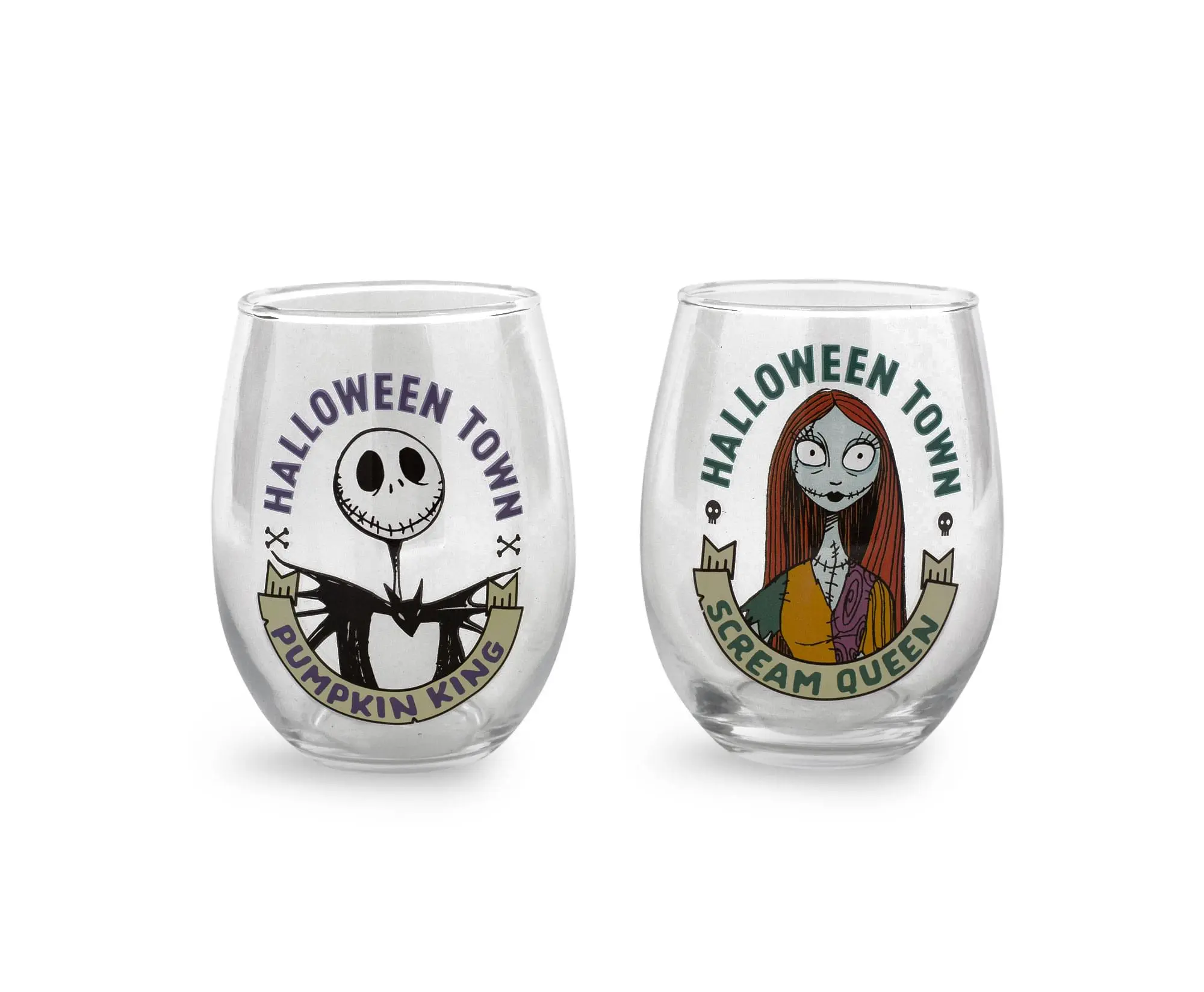 Licensed Disney The Nightmare Before Christmas 20oz Stemless Wine Glasses, Set of 2, Beverage Glasses with Character Art