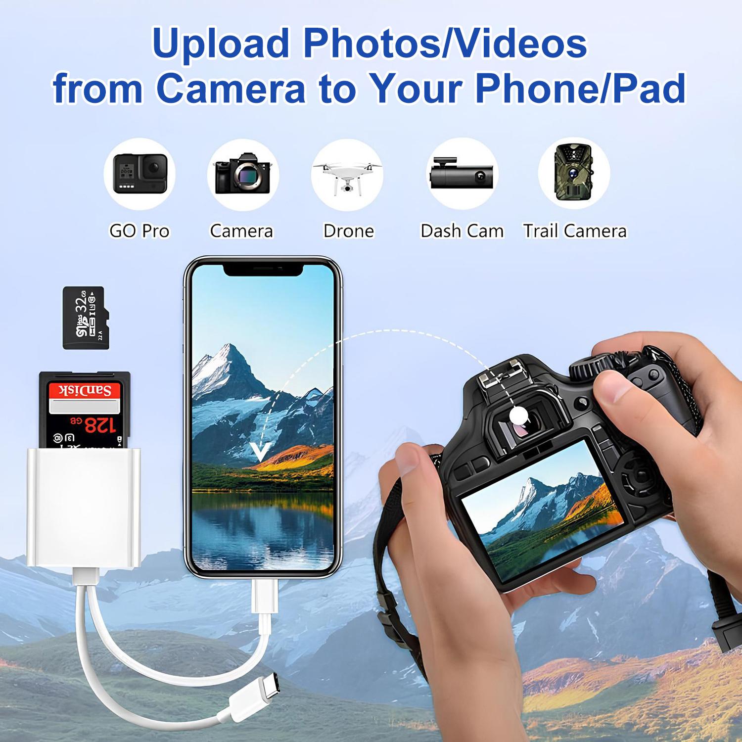 2-in-1 SD Card Reader for iPhone & USB-C Devices, Lightning & Type-C Dual Slot SD/Micro SD Adapter, Plug & Play Memory Card Reader for iPhone, iPad, MacBook, Camera Data Transfer