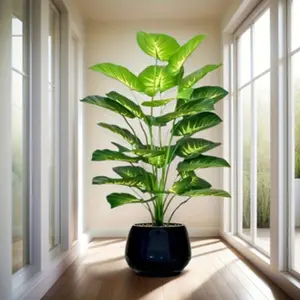 Large Nordic Plant Pot Tree, Artificial Money Grass Leaf Plant, Fake Indoor Plants, Tropical Rainforest Decoration, Suitable for All Seasons