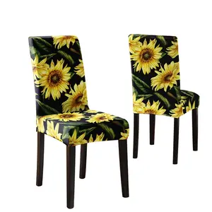 4/6PCS, Chair Covers Set, Dining chair protective cover, interwoven with sunflowers and green leaves, elastic polyester fiber chair cover, easy to disassemble, suitable for home, kitchen, restaurant, hotel decoration