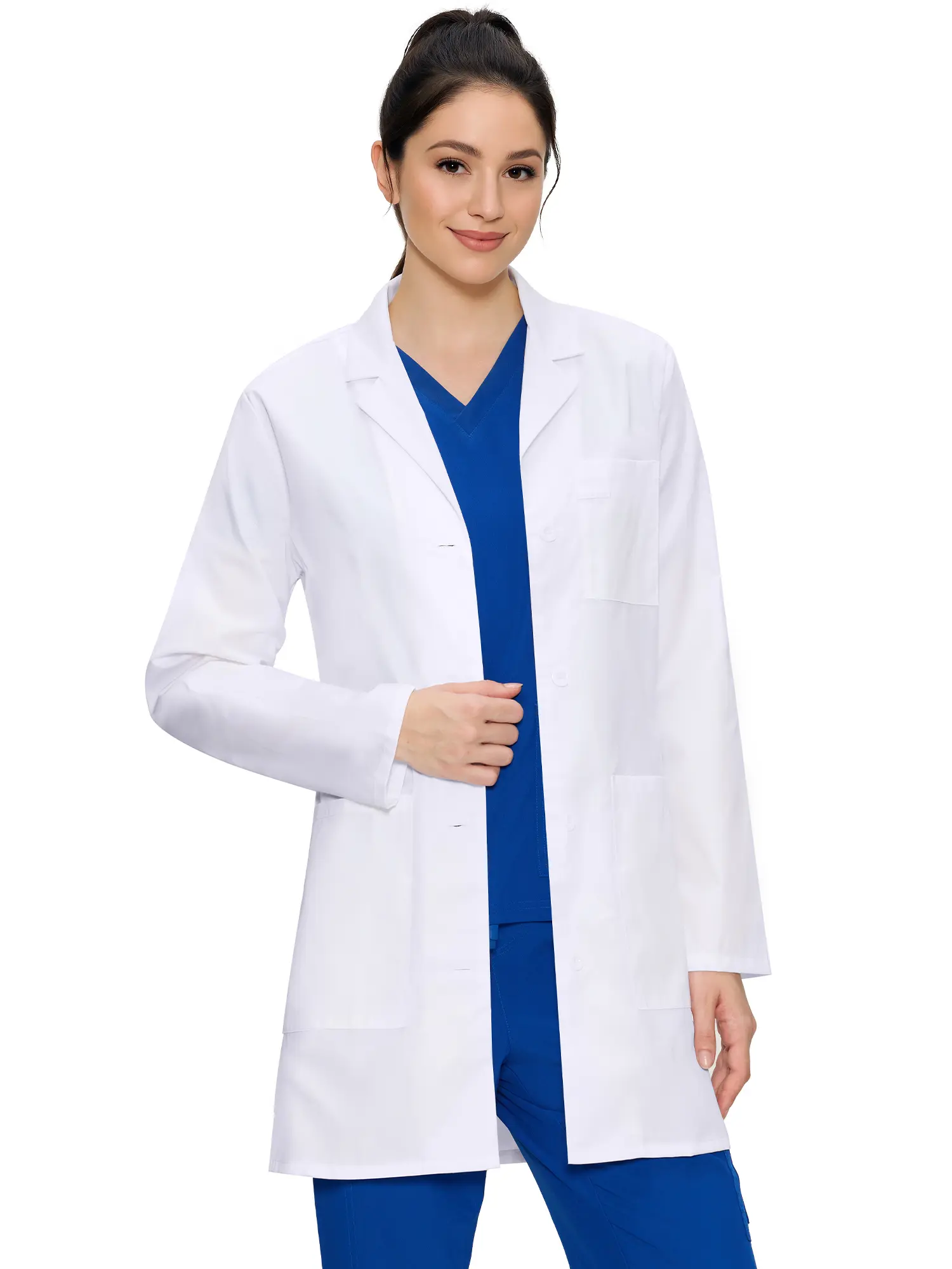 COZYFIT Lady's Professional Cotton Fabric Lab Coat - 3-Pocket Women's Workwear Uniform for Science, Chemistry Use