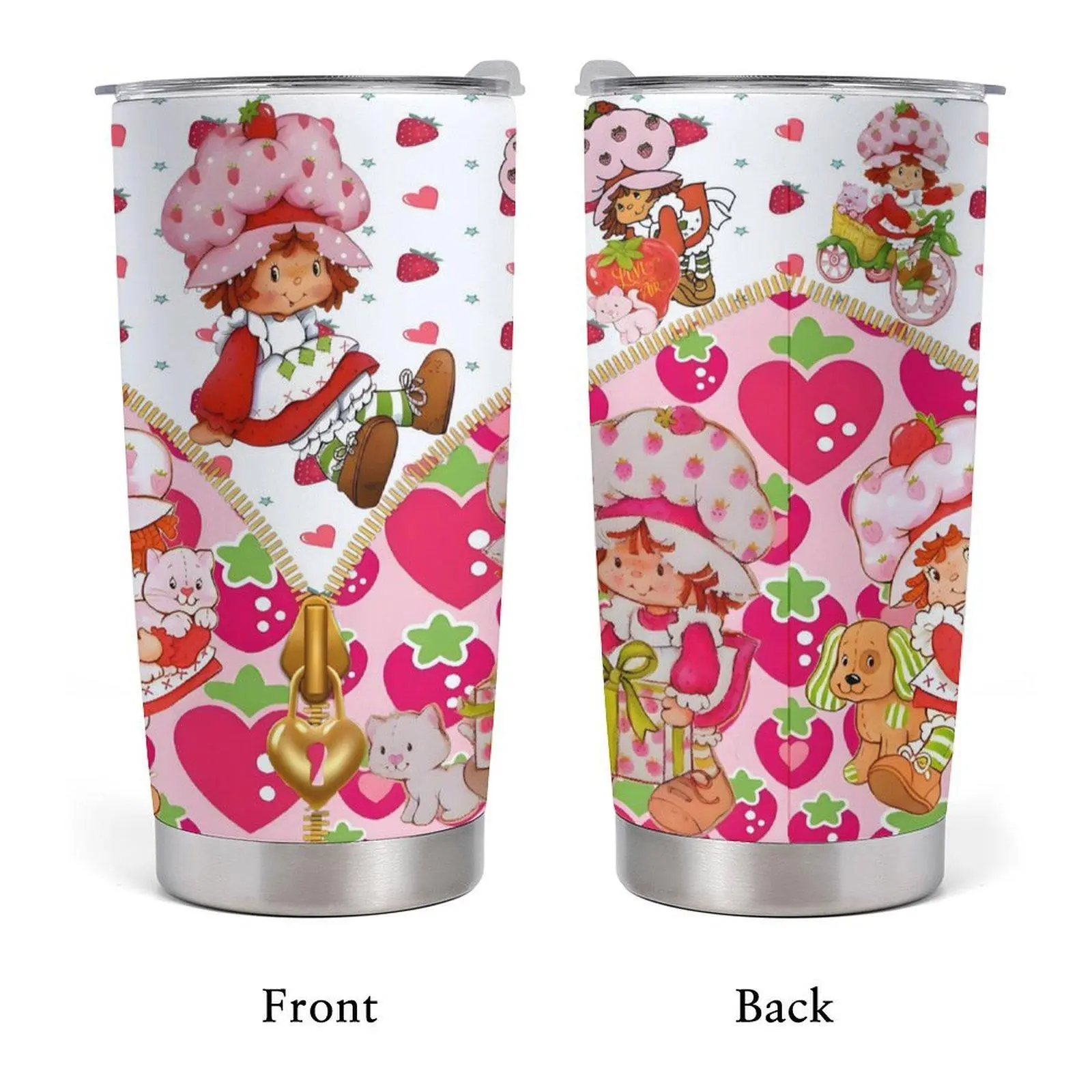 20oz Stainless Steel Tumbler, 1 Count Strawberry Shortcake Pattern Insulated Water Bottle, Stainless Steel Thermos, Stainless Steel Flask, Drinking Cup for Home Office School, Boyfriend Gift, Drinkwar
