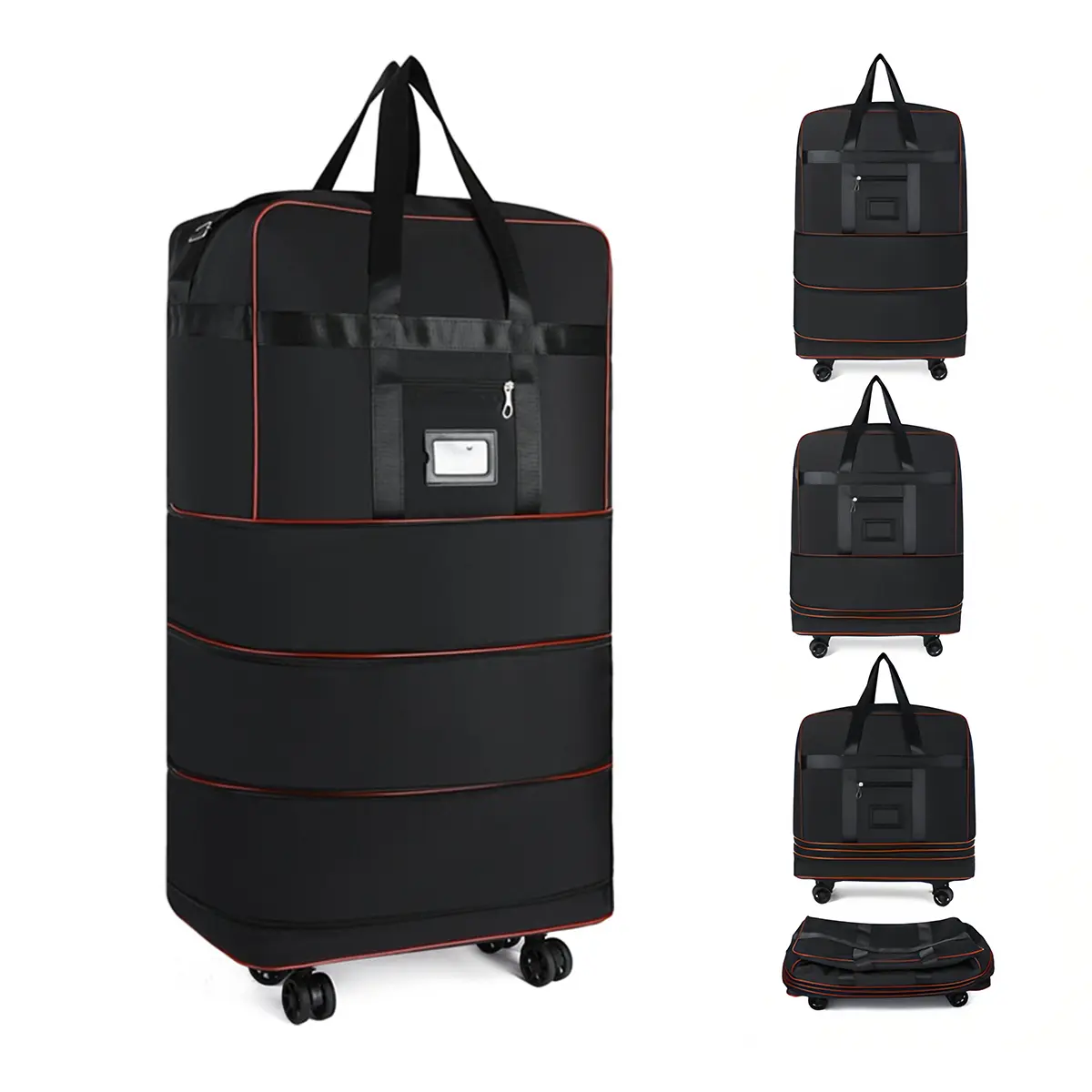 Voyfun Expandable Rolling Duffel Bag with Detachable Wheels, 4-Tier Foldable Suitcase for Travel Moving and College, Heavy Duty Oxford Luggage Bag for Men and Women