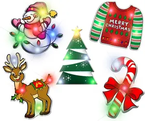 FlashingBlinkyLights Assorted Christmas Light Up LED Lapel Pins (Set of 5) Snowman, Sweater, Christmas Tree, Reindeer, Candy Cane