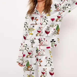 SHESHOW Christmas Winey Snowman Pajama Set For Women Print Comfy Satin Sleepwear & Loungewear Pjs Short Sleeve Top & Bottoms Shorts Without Pockets
