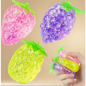 Cute fruit squishies 3 pack pineapple strawberry grapes glitter sugar filled stress balls for birthday gifts relax focus party favors