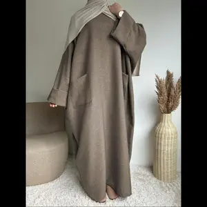 Women's Solid Color Long Sleeve Robes without Hijab, Casual   Long Dress for Daily Wear, Ladies Islamic Clothing for All Seasons