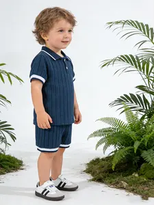 Toddler Boys' Summer Knit Thin T-Shirt & Shorts Junior Set, Cute Fitted Polo Tee, Casual Fashion, Perfect for Holidays, Valentine's Day Gift