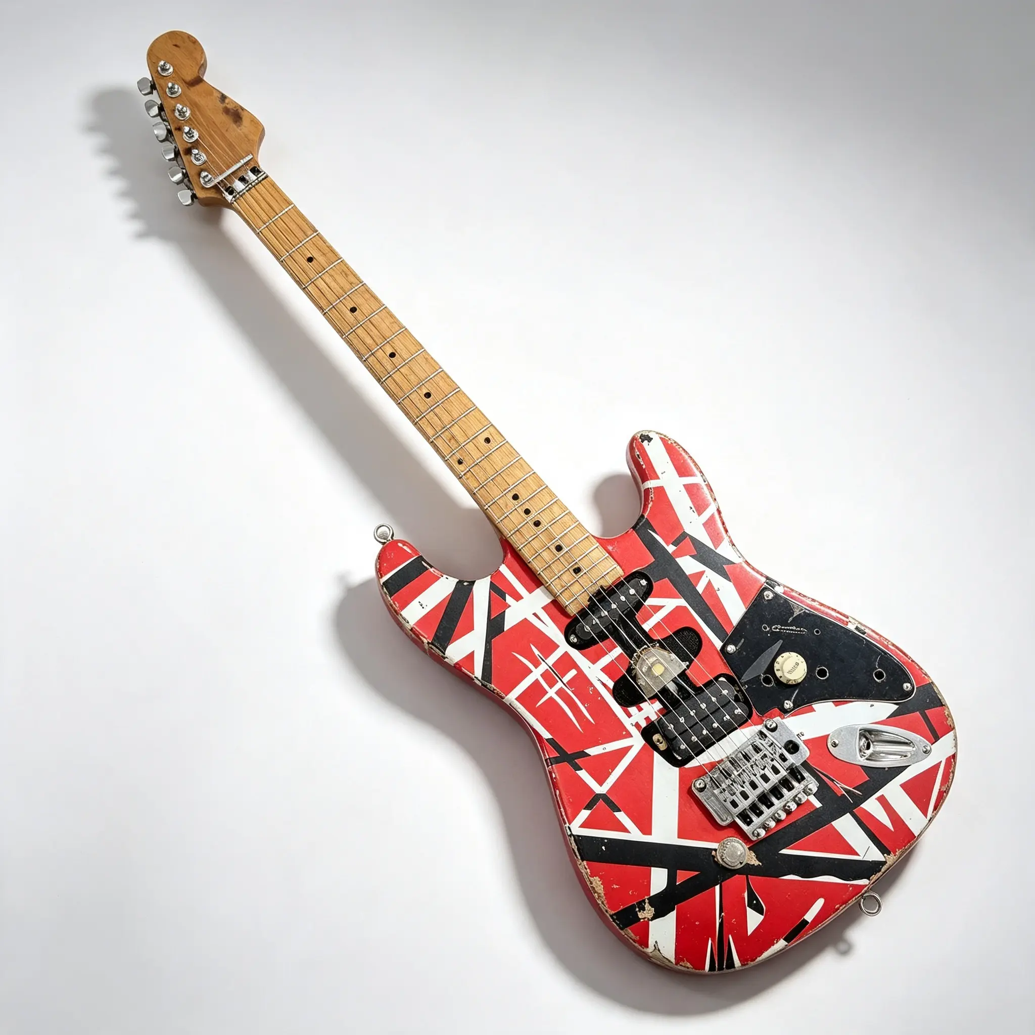 Eddie Van Halen Frankenstrat Guitar, Red Black White Striped Relic Finish, Back reflective accessories,Double Locking Tremolo, Maple Neck, SH Pickup, EVH Style Vintage Relic Guitar