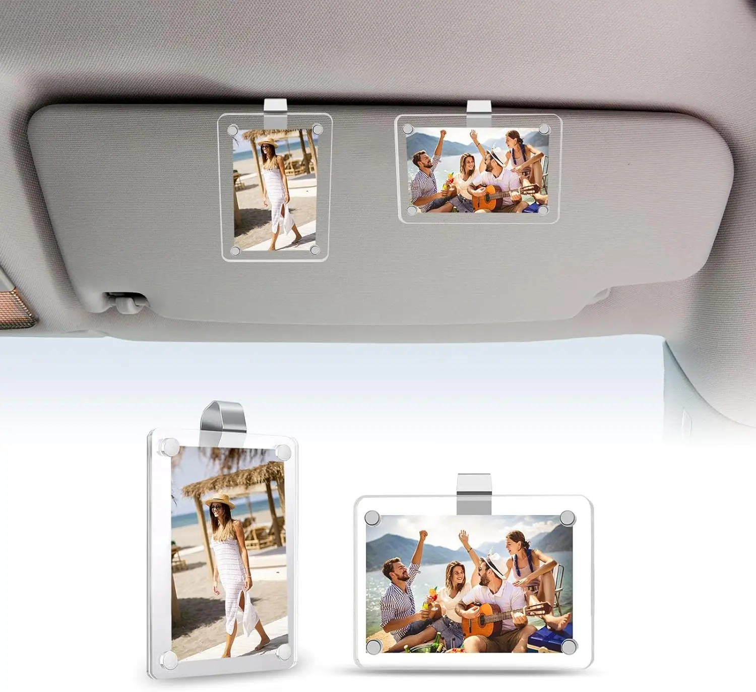 LPKEP Compact Acrylic Photo Frame - Practical Sun Visor Mount, Easy Clip Design, Wallet-Size Display, Compatible with Polaroid Go/Instax Mini, Car Driver Gift