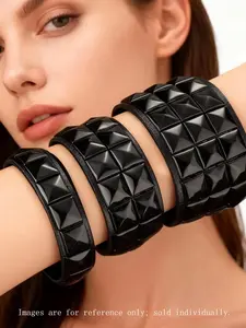 Punk Style Pyramid Stud Leather Bracelet, Dark Geometric Rivet Wide Band Wristband, Unique Streetwear Trendy Bangles Fashion Accessory