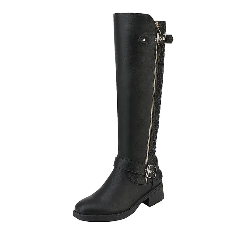 Dream Pairs Women's Knee-High Riding Boots - Riding Boot Style Winter Footwear with Faux Fur Lining, Wide Calf Fit, Instep Zipper for Quick On-Off Comfort, Zipper Quick On, Buckle Strap Hold