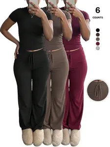 Women's Two-Piece Y2K, Fitted Baby Tee & High-Waist Flare Lounge Pants, Comfortable Tracksuit Set for Casual Wear