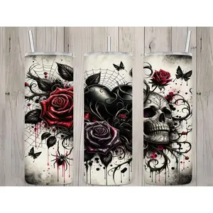 20 oz Gothic Rose & Skull Tumbler – Dark Elegance Meets Bold Attitude