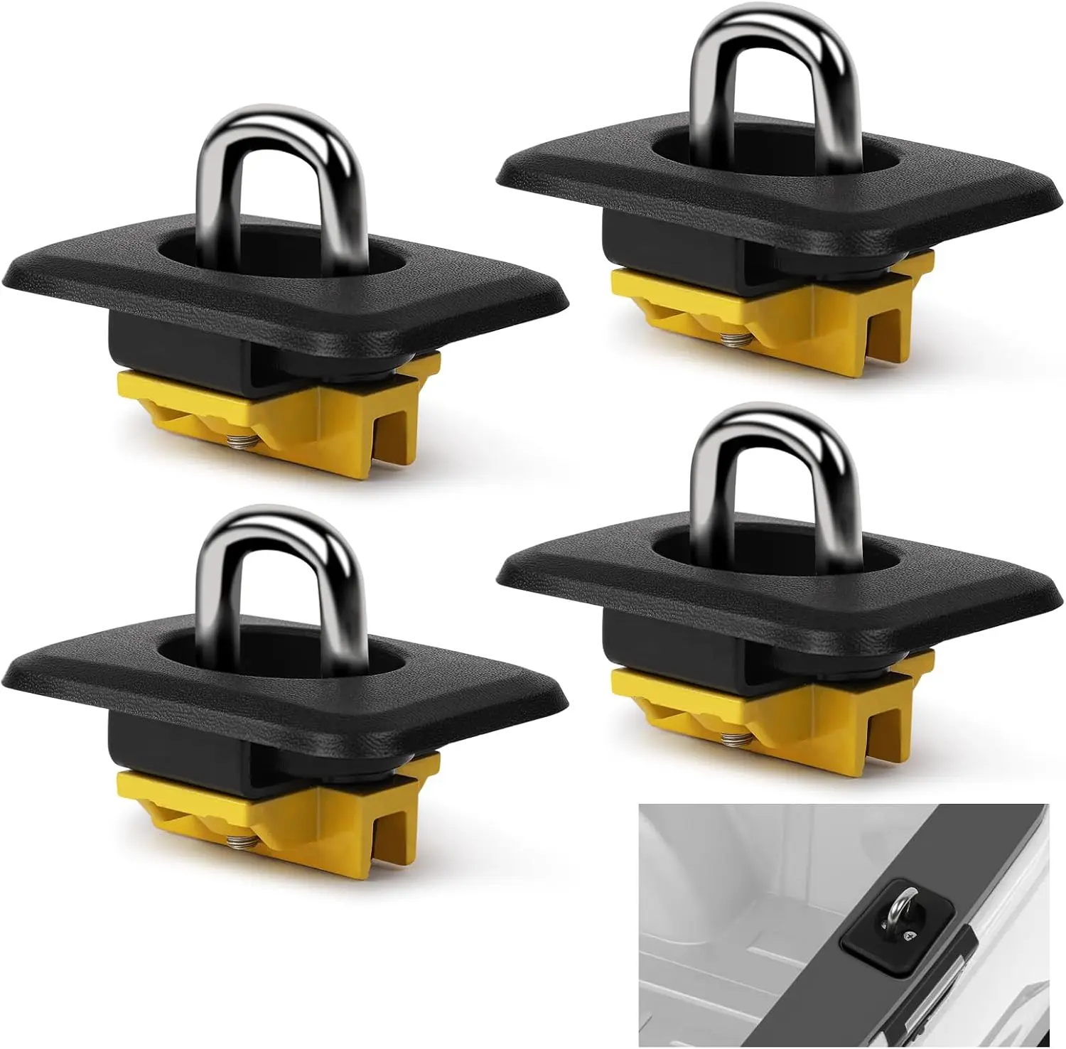 Tie-down anchor points for truck beds, retractable hook-style bed tie-ins compatible with Ford F-150 (1998–2014), F-250/F-350 Super Duty (1998–2016), Chevrolet Silverado and GMC Sierra (1988–2013), and Dodge RAM (set of 4), Camping Gear