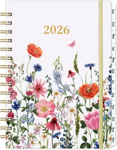 2026 Planner - Jan. 2026 - Dec. 2026, 2026 Planner Weekly and Monthly with Tabs, 6.3" x 8.4", Planner 2026, Hardcover with Back Pocket + Thick Paper + Twin-Wire Binding - Flowers