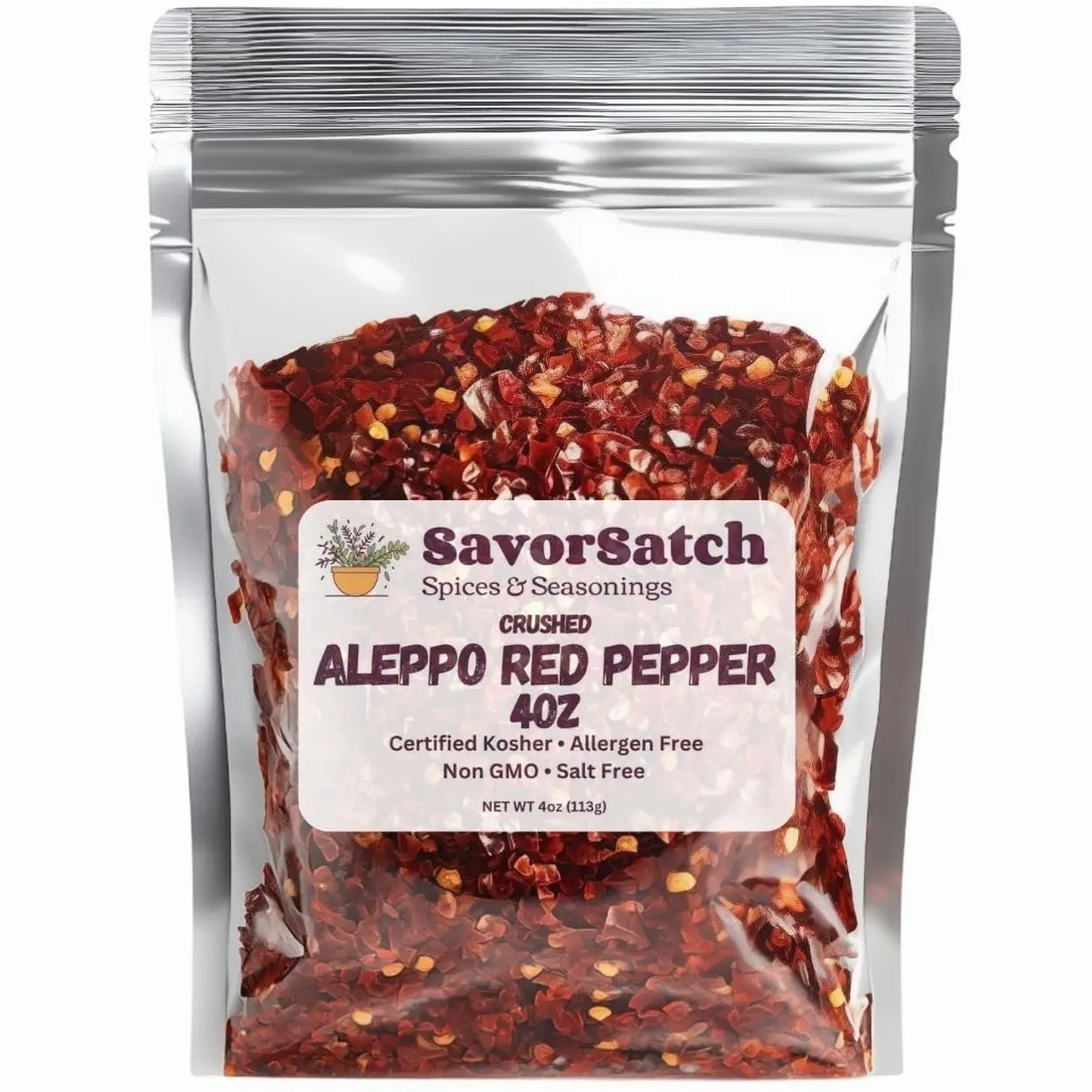 SavorSatch Aleppo Red Pepper Flakes - 4 oz Resealable Pouch | Certified Kosher, Moderately Spicy Halaby Chili Pepper | Authentic Turkish Flavor | Crushed Red Capsicum annuum for Cooking and Seasoning