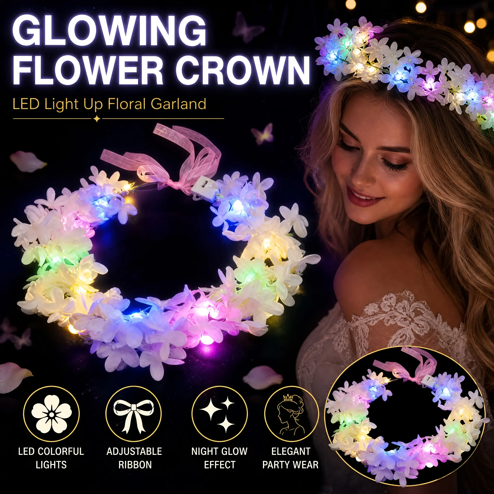 Micrency Circular Glow-in-the-Dark Lilac Light Bloom Wreath Set - 30pcs ABS Plastic Flowers, 11*11*3.1in/1.72lb, Soft Glow Sets a Dreamy Mood, Holiday Home & Party Decor, Window Hanging Ornament