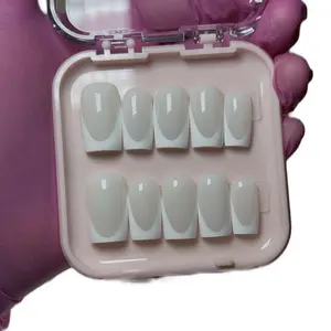 Baby White French Press-On Nails with Glass Finish Top Coat - Elegant & Durable Nail Art for Everyday Use * Custom Handmade Press-On Nails - Made to Order (5-7 Business Days)