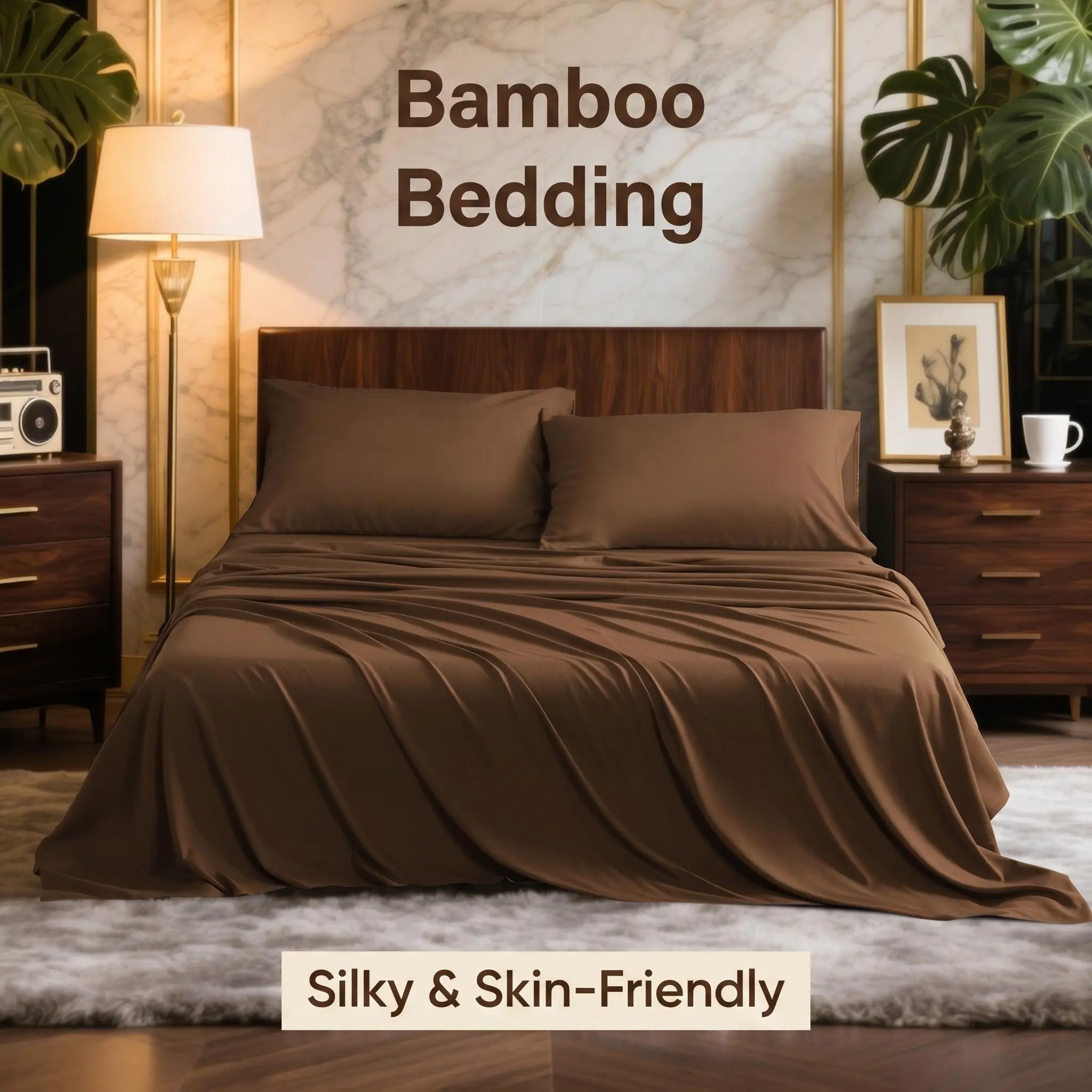 Bedsum Antibacterial Bamboo Complete Sheet Sets - 3/4-Pc Multi-Size Flat Weave Bedding, Hotel Quality Silky Soft Cooling Wrinkle-Resistant Breathable Linens (Note: Do Not Use Fabric Softeners)