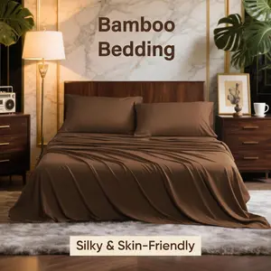Bedsum Bamboo Sheets Set 3/4 Pc,Breathable & Hotel Luxury Super Silky Soft, Wrinkle, Fade Resistant Holiday Gift
