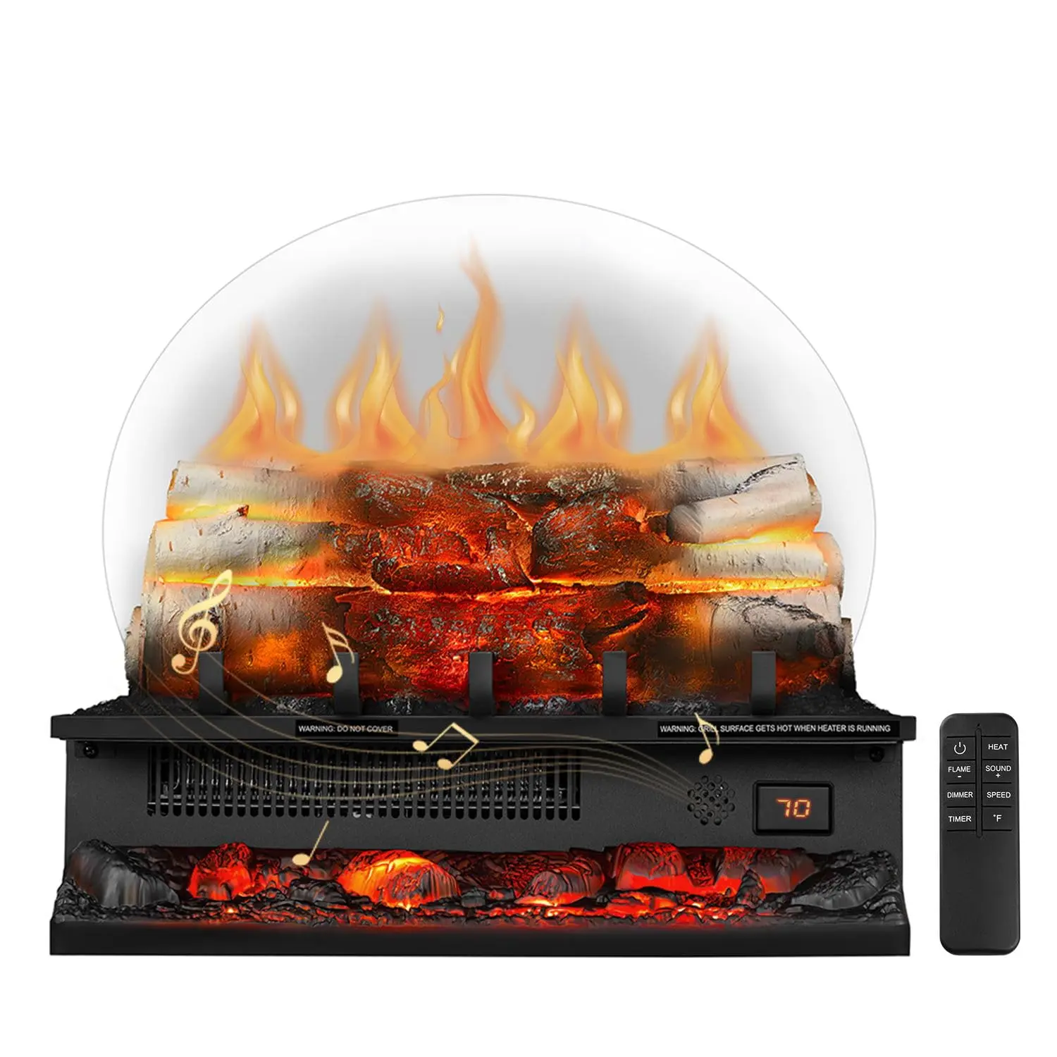 R.W.FLAME 20" Wide Rectangular Electric Table Fireplace Log Heater Insert (20" x 19" x 9.13") with Heat, Light, 3 Crackle Modes, 5 Flame Brightness Levels, 750W/1500W (200W+), US Plug, Remote Control, Timer, Overheating Protection for Home, Office Decor