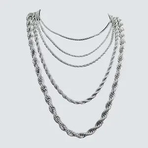 3/5/7mm Silver Color Stainless Steel Twisted Rope Chain Necklace for Men & Women, Jewelry Gift, 18-30 Inches Length