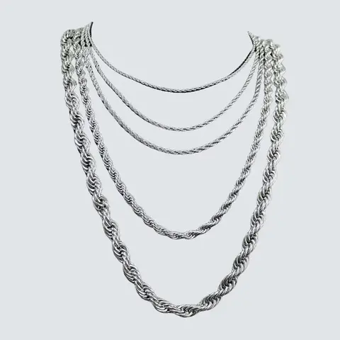 3/5/7mm Silver Color Stainless Steel Twisted Rope Chain Necklace for Men & Women, Jewelry Gift, 18-30 Inches Length