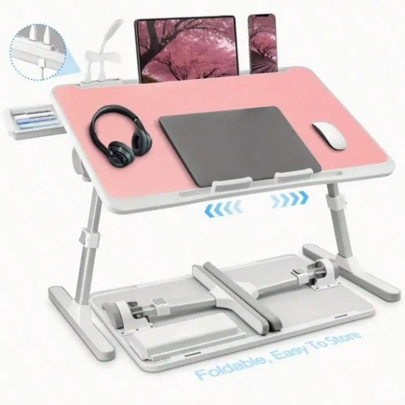 Lap Desk with Tablet Slot, Foldable Laptop Table with Storage Drawer for Bed，Portable Bed Desk for Laptop, Computer Tray with Cup Holder Notebook Stand Reading Holder for Couch Floor