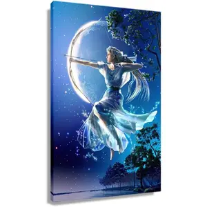 Modern Abstract Canvas Art of the Goddess Artemis, Greek Mythology Themed Print that Brings a Contemporary Yet Mythic Presence to Living Room Wall Decor.