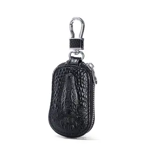 Crocodile Pattern Leather Key Case for Men – Waist-Hanging Car Key Holder with Zipper, Genuine Leather Mini Key Protector for Daily Use & Business Gift la