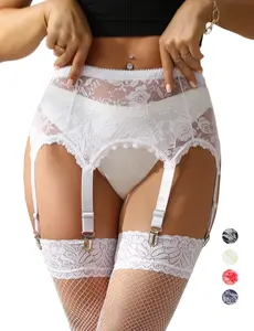 ohyeah Women's Sexy Lace Garter Belt with 6 Adjustable Straps & Easy Clip for Thigh Highs Stockings Floral Lingerie Comfortable Plus Size Fits Great