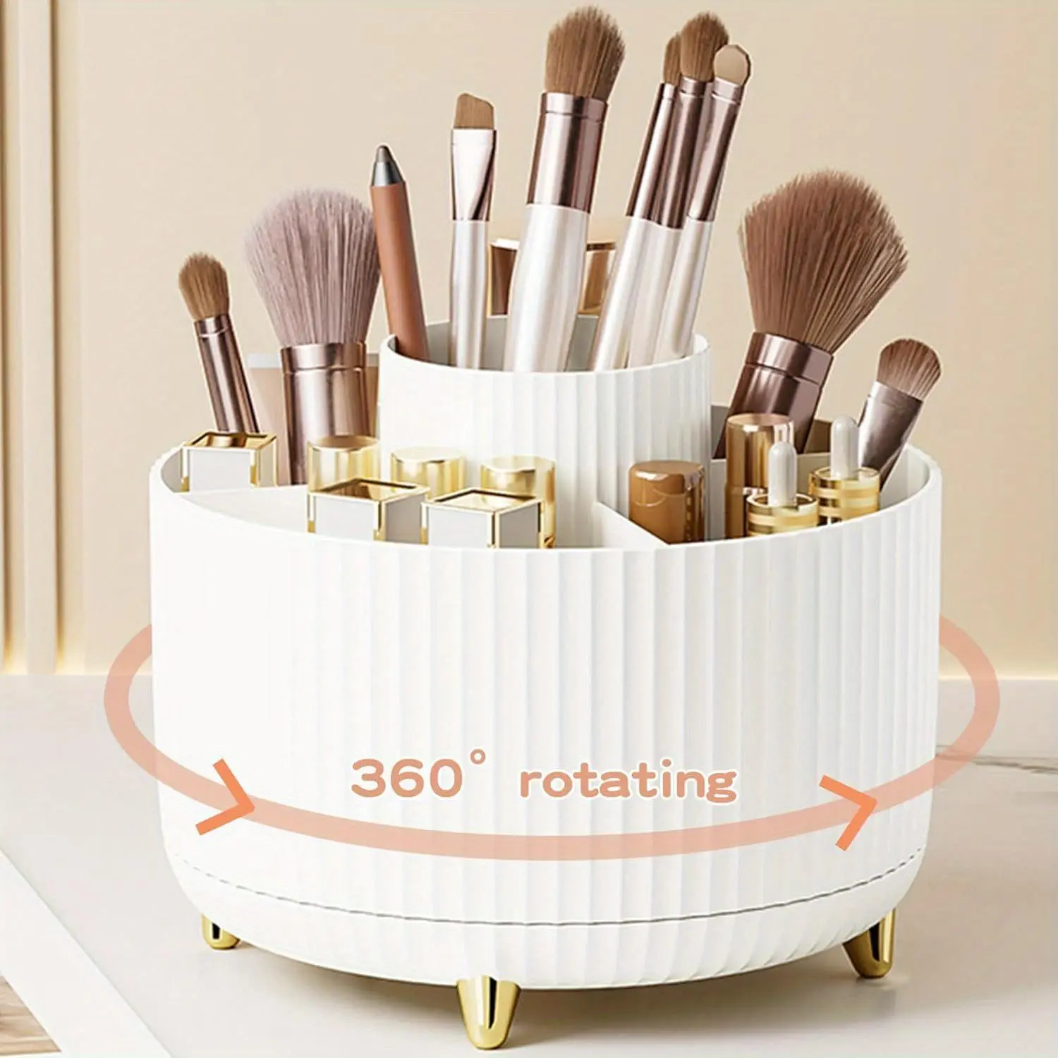 360° Rotating Cosmetic Brush Storage Basket, Multi-grid Countertop Makeup Storage Box, Desktop Organization for Home Office School, Beauty Organizer, Cosmetics Organizer