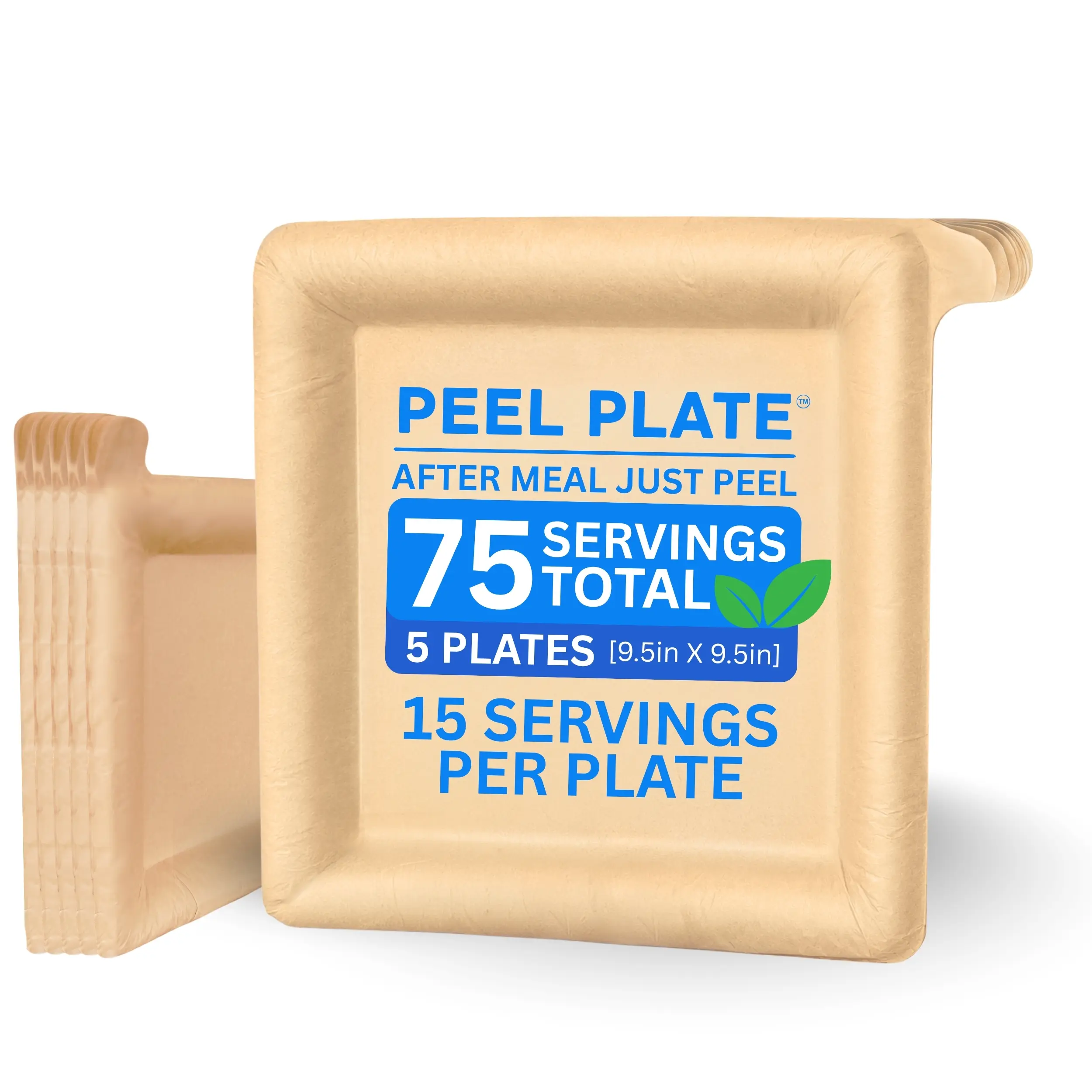 Peel Plate [5-Pack] 75 Servings Total [9.5in X 9.5in] - 1 Month Supply of Reusable Paper Plates Microwavable Peelware