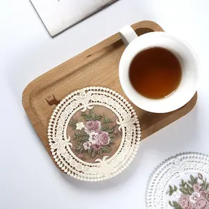 Vintage Lace Embroidered Hollow Out Coaster, Floral Crochet Fabric Mat, American Farmhouse Tablecloth, Furniture Decor, Photo Prop