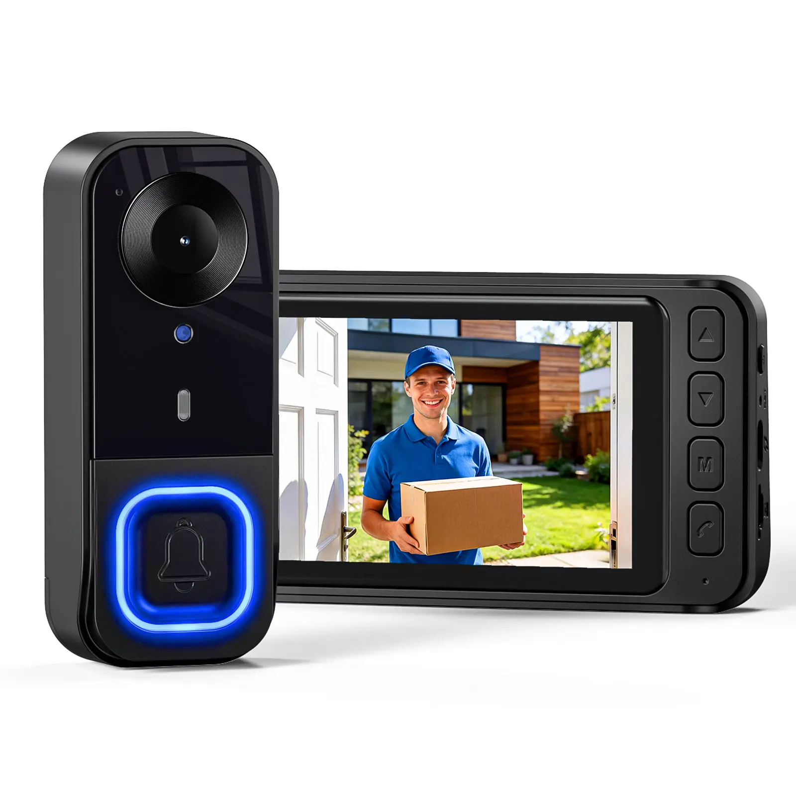 1080P Doorbell Camera Wireless|  No Subscription No App No Wifi Nedded| Waterproof Door Bell Camera with Monitor Screen Free Storage| Video Two-Way Audio, 170° View Angle| Night Vision