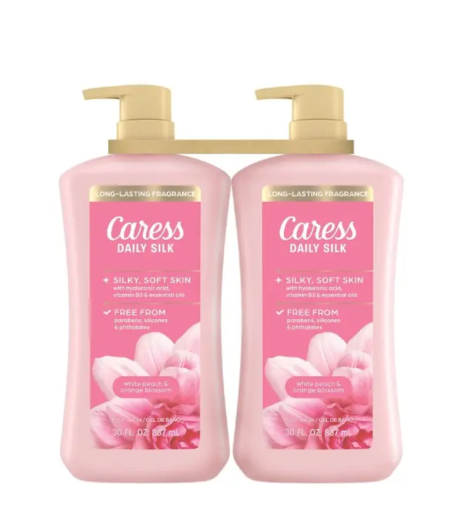 Caress Daily Silk Hydrating Body Wash - White Peach & Orange Blossom Scent, 30 fl. oz., 2-Pack Bath & Shower Cleanser
