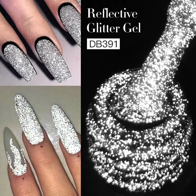 Mtssii Reflective Glitter Gel Nail Polish Set, Gel Polishes, 7 Colors Including Silver Blue, UV LED Soak off Manicure Kit, Diy Manicure, Nail Art, Nail Care, Gift for Women Girls