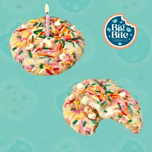 Birthday Cake Cookie - Big Bite Cookie Co. Sweet Dessert with Buttercream  Filling and Rainbow Sprinkles -   Food Snack